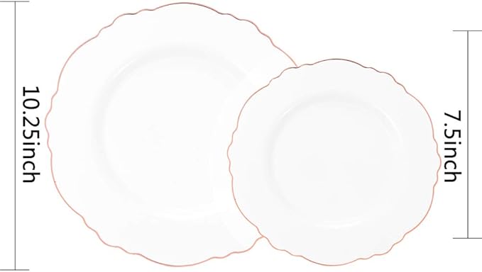 WDF 60pcs Rose Gold Plastic Plates-Baroque White &Rose Gold Disposable Plates including 30Plastic Dinner Plates 10.25inch, 30 Salad Plates 7.5inch for Wedding/Party/Birthday/Mother's Day