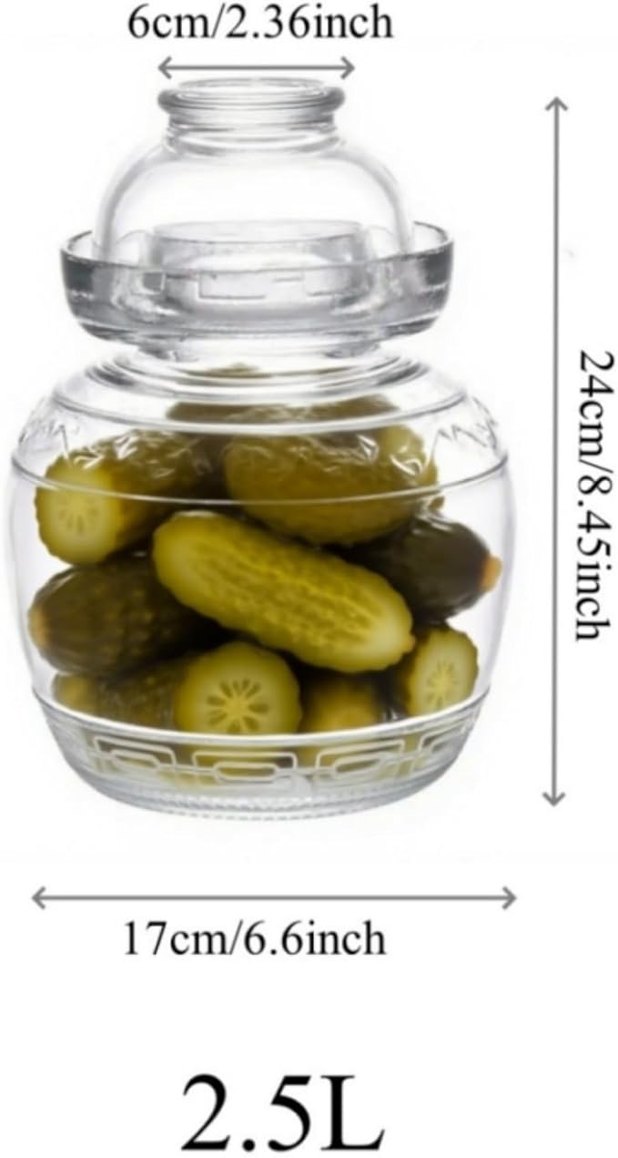 Glass Jar Fermentation Jar, 2.5L Pickle Jar with Water Seal Lid, Fermentation Kit Fermenter Starter Kit for Pickles, Wine Brewing, Pickling, Kimchi, Sauerkraut, Vegetables, Kombucha