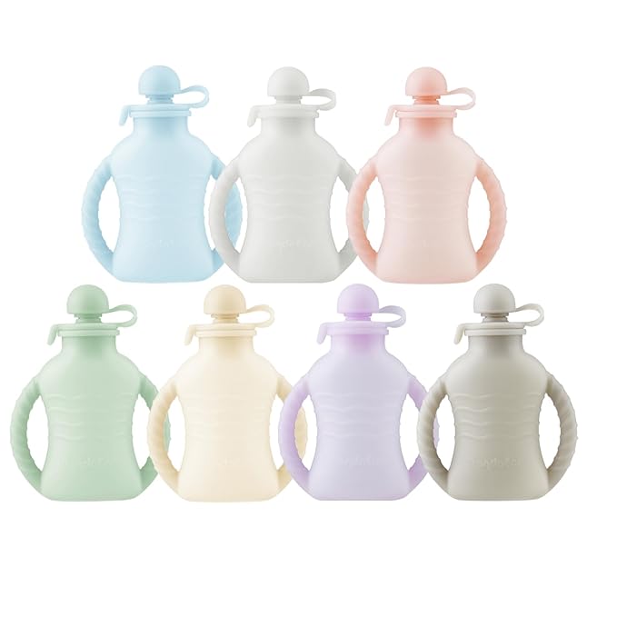 PandaEar 7-Pack Reusable Silicone Baby Food Pouches with Handles, 4oz Refillable Squeeze Pouches for Toddlers & Infants, BPA-Free Self-Feeding Yogurt & Smoothie Bags, Includes 2 Funnels