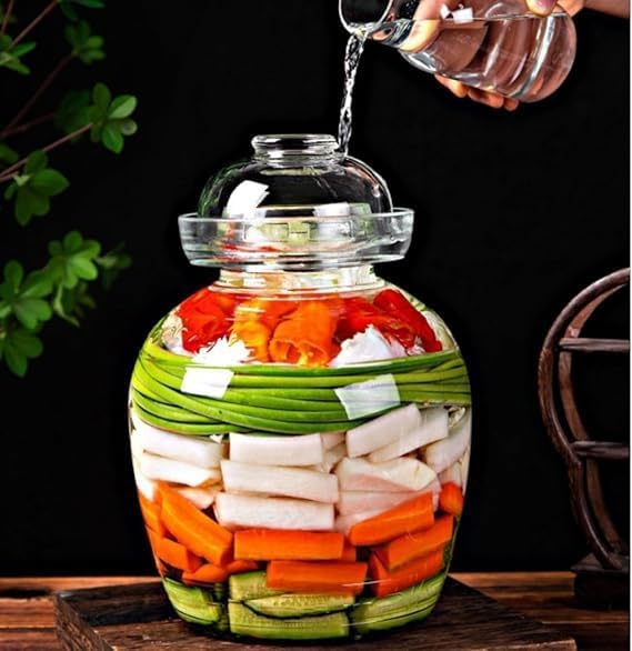 Glass Pickle Jar 2.5L Fermentation Jar Crock, Traditional Canning Jar Kimchi Containers with Water Seal Airlock Lid for Fermenting Pickles, Wine Brewing, Sauerkraut and Vegetables