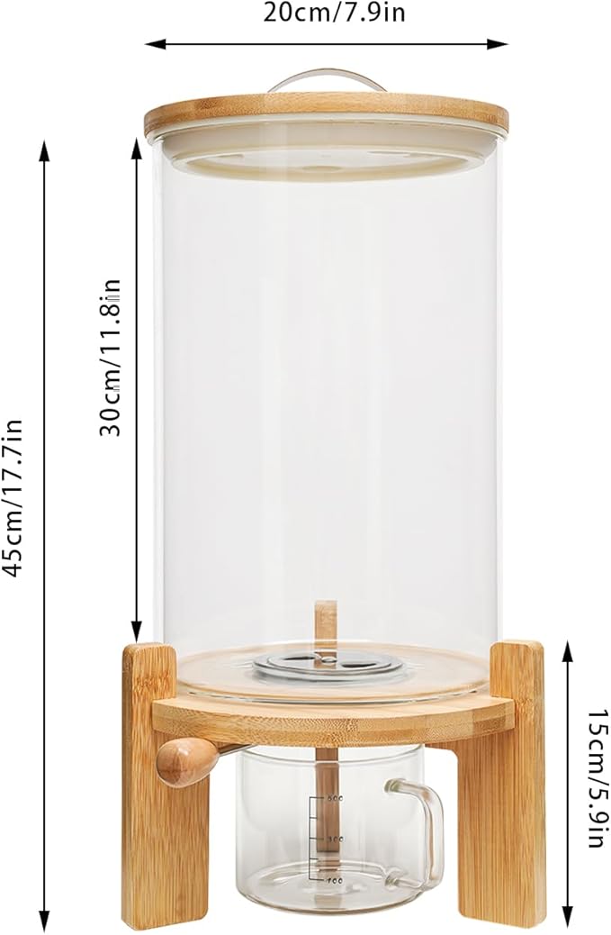 7.5L Cereal Containers Storage, Rice Glass Containers with Sealed Lids Freestanding Grain Dispenser Food Storage Bottles for Storing Rice, Flour, Coffee Beans