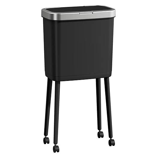 Procade Slim Kitchen Garbage Cans with Legs and Wheels,4Gallons Capacity Narrow Bathroom Wastebasket with Pop-Up Lid,Covered Black Office TrashCans for Near Desk,Plastic Trash Can for Bedroom,Dorm