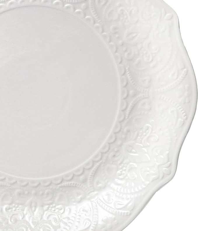 SOUJOY Set of 6 Porcelain Dinner Plate, 10.5'' White Dinner Dish, Embossed Printing Dinnerware Plate for Dinner, Restaurant, Family Party and Kitchen, Microwave, Dishwasher Safe