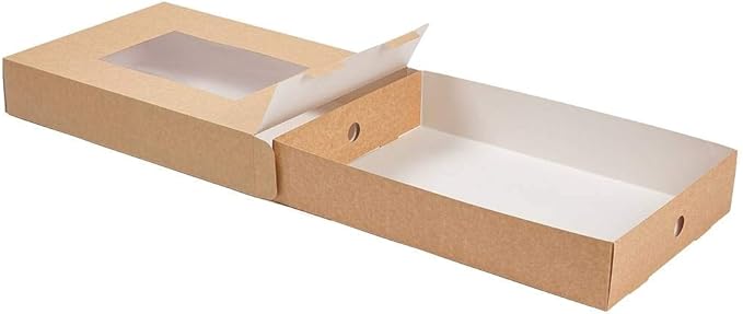 Restaurantware-17.7 x 12.2 x 3.2 Inch Catering Trays, 10 Grease-Resistant Catering Boxes - Cover With Window Included, Side Lock, Kraft Paper Catering Food Containers, Inserts Sold Separately
