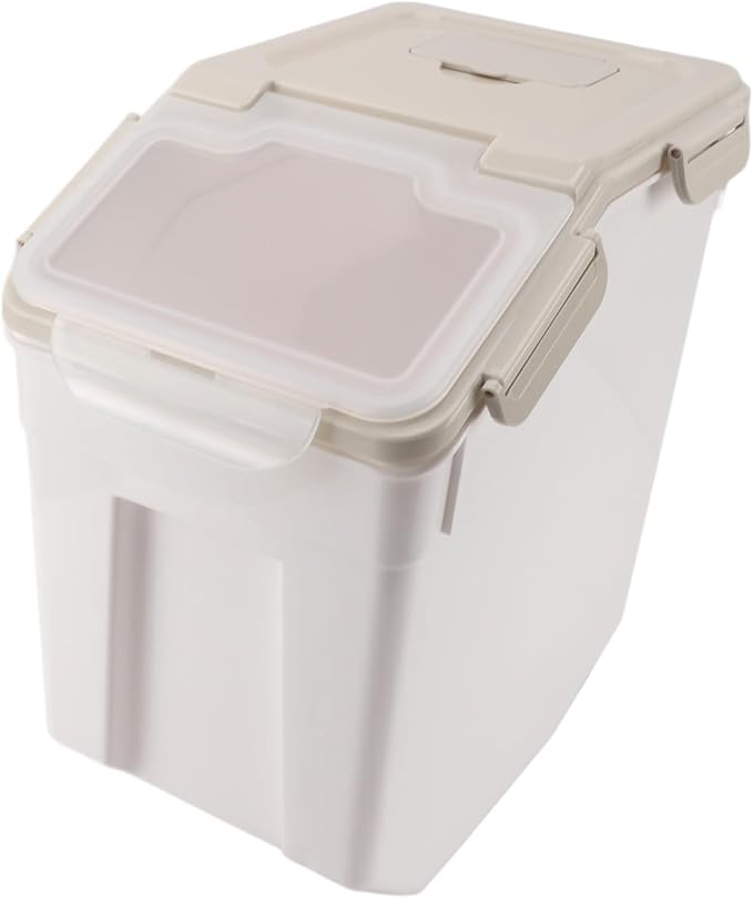 aqxreight Rice Storage Container with Airtight Lid for Kitchen – Thickened PP Grain Bin with Measuring Cup, Compatible with Rice, Flour, and Dry Goods, Beige