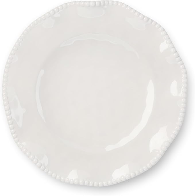 Perlette Cream Beaded Salad Plates - Set of 4, 9" Chic Melamine Dinnerware, Unbreakable & Elegant for Indoor/Outdoor Dining, Appetizers, Desserts & Stylish Table Settings. Perfect for gift-giving.