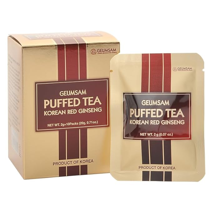 GEUMSAM Puffed Korean Red Ginseng Tea - 100% Ginseng Root, Premium Herbal Tea for Daily Wellness | 2g × 10 Tea-Bags (20g) | Hot & Cold Brew Wellness Tea