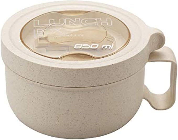 Rarapop 28.7oz Microwave Soup Bowl Containers with Lids, Wheat Straw Ramen Noodles Cup Mug for Instant Noodles,Oatmeal, Gumbo, Salad,Crunch,Cereal & More - Easy-Grip Design, Beige
