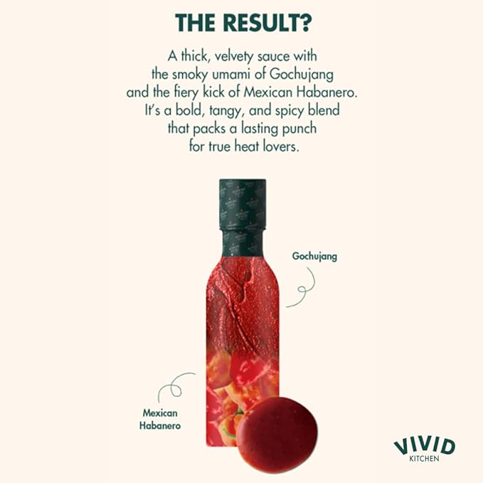 VIVID KITCHEN Fire Hot Sauce - Korean Fusion Extra Spicy Sauce - 8.6 oz Bottle - Bold Heat & Flavor - No MSG or Preservatives - Perfect for Topping, Grilling, Stir-Fry, Marinades & More