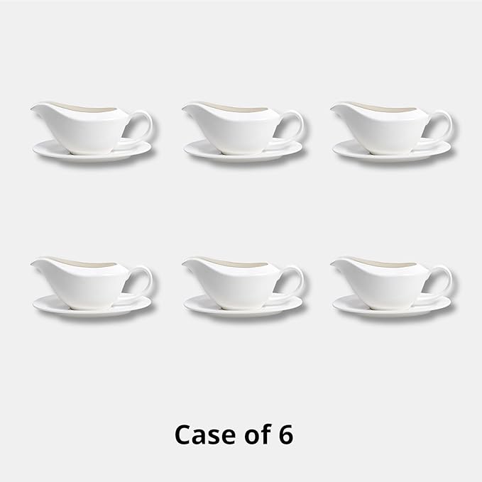 Bone China Wide Rim Commercial Grade Dinnerware Gravy Boat with Dish, Case of 6sets
