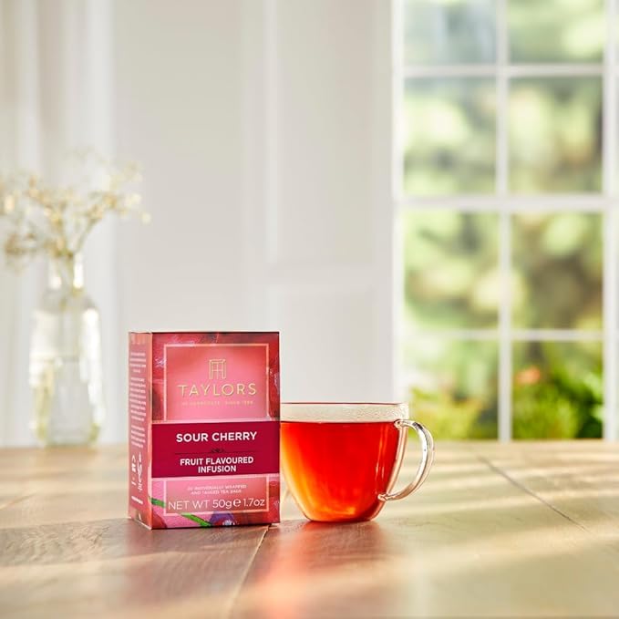 Taylors of Harrogate Sour Cherry, Herbal Tea, Individually Wrapped Bags, 20 Count (Pack of 6), Deep, Complex and Rich, Caffeine-Free, Enjoy Hot or Iced, 120 Teabags Total