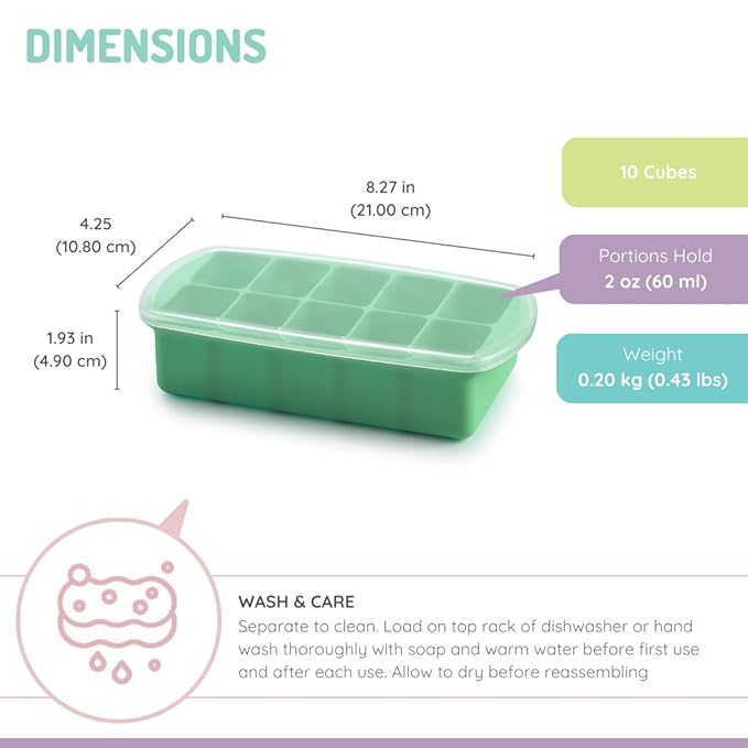 melii Silicone Baby Food Freezer Tray with Lid | 10 x 2oz Portion Cubes – Breastmilk & Homemade Puree Storage Container – BPA Free, Microwave, Freezer & Dishwasher Safe – Baby Registry Must (Mint)