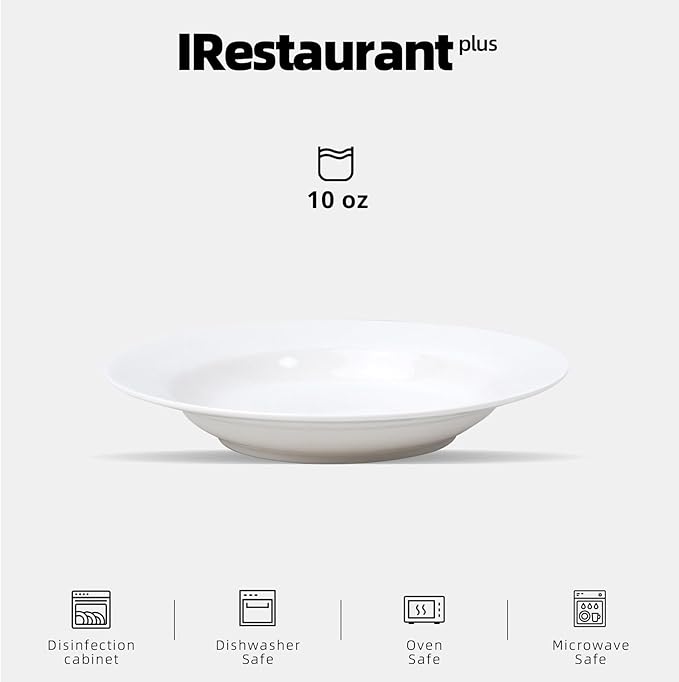 Wide Rim Bone China Commercial Grade Restaurant Elegance White Soup Plate 8.5"/Pasta Bowl 10oz, Case of 12