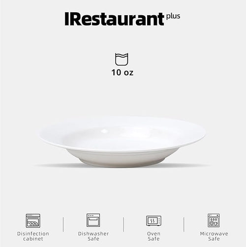 Wide Rim Bone China Commercial Grade Restaurant Elegance White Soup Plate 8.5"/Pasta Bowl 10oz, Case of 12