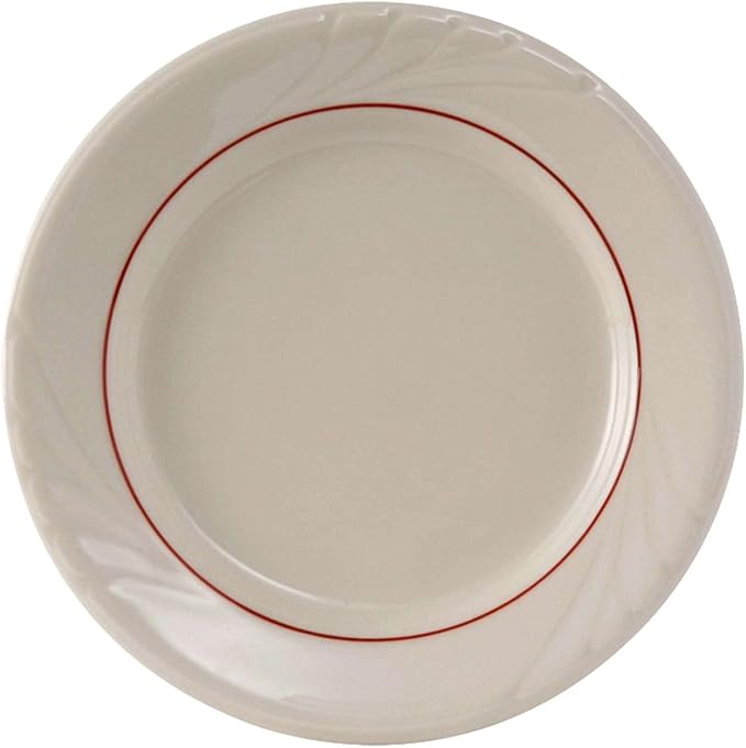 Tuxton China YBA-090 Plate, 9" Diameter, Round, Wide Rim, Embossed, Microwave and Dishwasher Safe, Oven Proof, Fully Vitrified, Ceramic, TuxCare, Healthcare, Monterey, Pack of 24