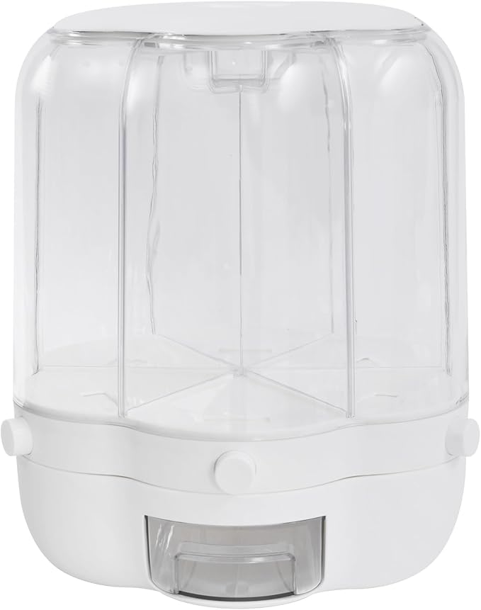 Rice Dispenser, 6 Grid 360° Rotating Rice Container Cereal Dispenser with Lid, Grain Storage Organizer Holder for Kitchen Countertop Dry Food, White, 12.5kg/28lbs