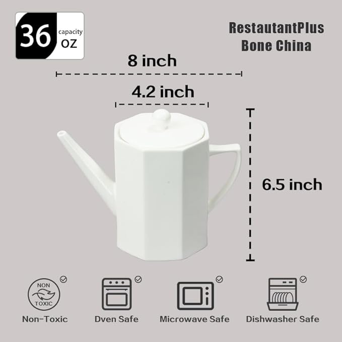 Bone China Cone Shape Commerical Grade Dinnerware Coffee Pot, 36oz, Case of 1, Elegance White