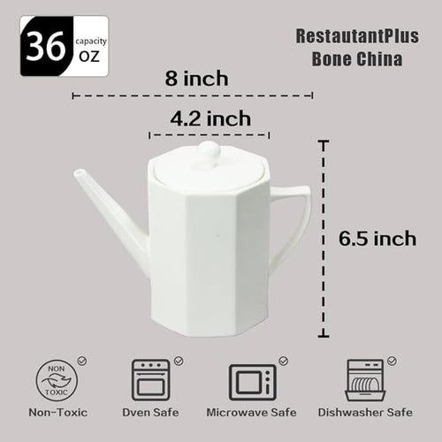 Bone China Cone Shape Commerical Grade Dinnerware Coffee Pot, 36oz, Case of 1, Elegance White