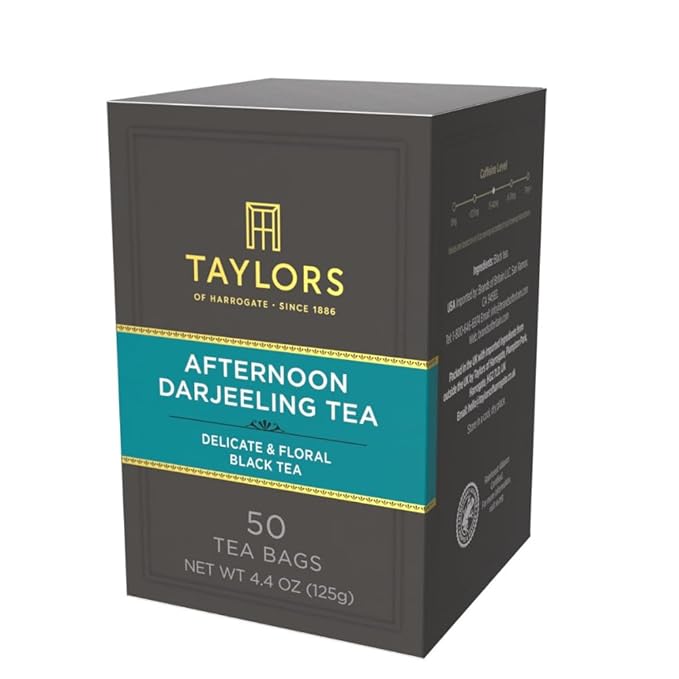 Taylors of Harrogate Afternoon Darjeeling, Black Tea, Pillow Bags 50 Count (Pack of 1), Delicate, Sweet & Floral, Caffeinated, Enjoy Hot or Iced, 50 Teabags