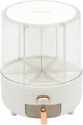 Rice Dispenser, 6 Grid 360° Rotating Cereal Dispenser Rice Container Holder with Lid, Grain Storage Organizer for Kitchen Countertop Dry Food, White, 14.3lbs