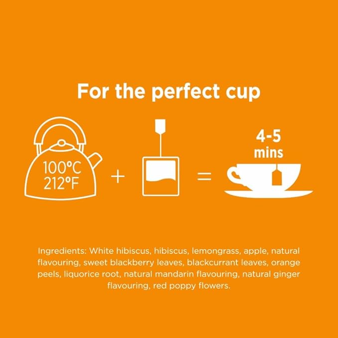 Taylors of Harrogate Mandarin & Ginger, Herbal Tea, Individually Wrapped Bags, 20 Count (Pack of 1), Zingy, Fragrant & Spiced, Caffeine-Free, Enjoy Hot or Iced, 20 Teabags