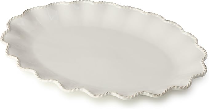 Heritage Scroll Large Oval Platter – 16" x 12" Ivory Stoneware Serving Tray with Sculpted Rim – Elegant Dinner, Holiday & Entertaining Serveware by Certified International