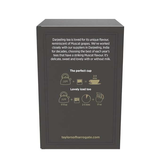 Taylors of Harrogate Afternoon Darjeeling, Black Tea, Pillow Bags 50 Count (Pack of 1), Delicate, Sweet & Floral, Caffeinated, Enjoy Hot or Iced, 50 Teabags