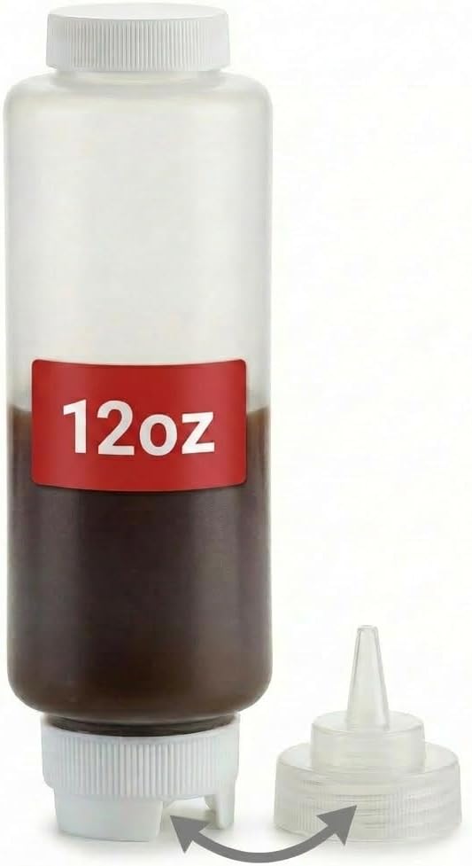 Squeeze Condiment Bottles - Squeeze Condiment Bottles for Sauces Commercial Grade Plastic Dispensers for Ketchup, Mustard, Sauces, Oils & Dressings - Easy Refill, Precision Nozzle (12 oz (1 Pack))
