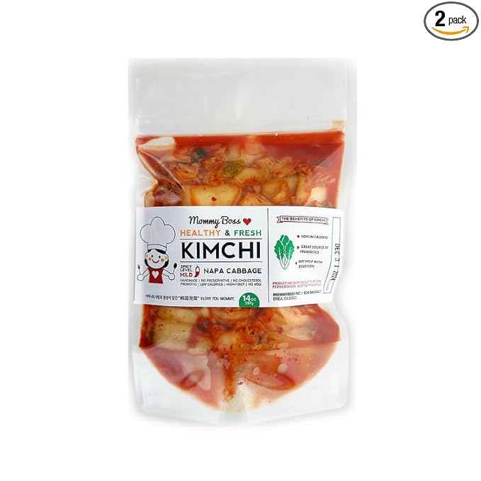 Mommy Boss Premium Fermented Napa Cabbage MILD Kimchi Authentic Korean MILD Kimchi, 14oz X 2 PACK 28oz