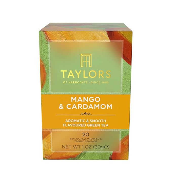 Taylors of Harrogate Mango & Cardamom, Green Tea, Individually Wrapped Bags, 20 Count (Pack of 1), Delicate, Refreshing and Sweet, Caffeinated, Enjoy Hot or Iced, 20 Teabags