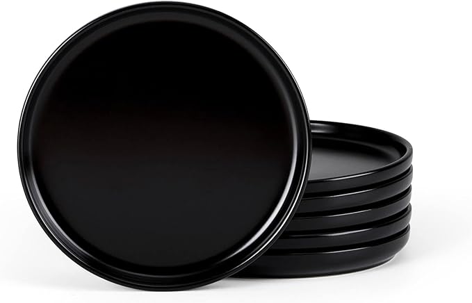 Herogo 6-Piece Stoneware Small Dinner Plates Set, 7.9" Ceramic Round Dessert Plate Set, Double Reactive Glaze Large Dinnerware Plates for Kitchen, Microwave, Oven and Dishwasher Safe, Matte Black