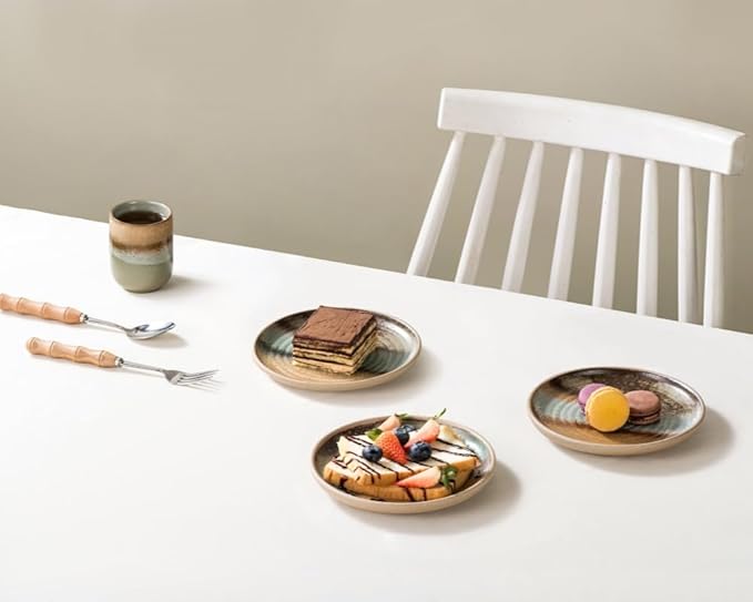 UNICASA Dessert Plates, 6.5 Inch Appetizer Plate Set of 4 - Microwave & Dishwasher Safe Ceramic Side Dish for Salad, Snacks, Japanese Plates