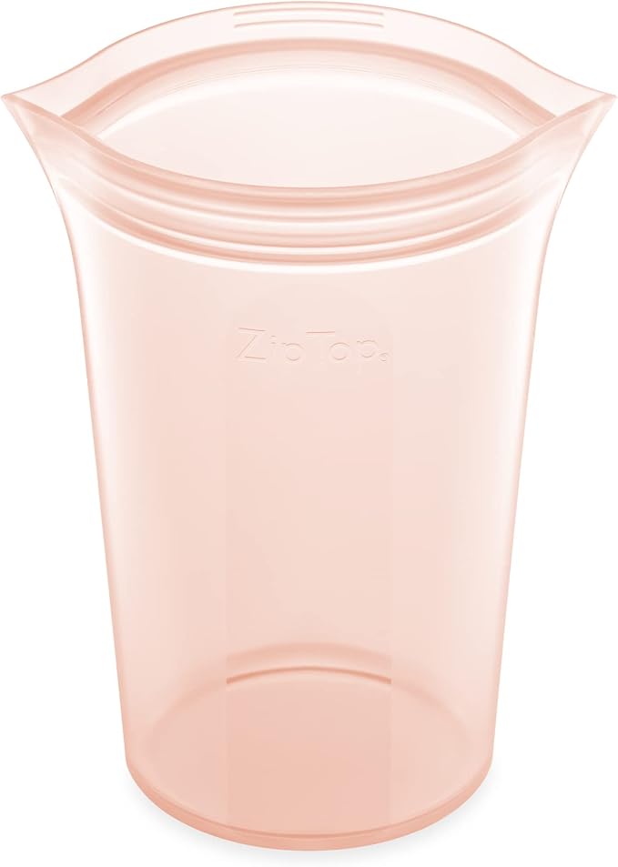 Zip Top Reusable Food Storage Bags | Large Cup [Peach] | Silicone Meal Prep Container | Microwave, Dishwasher and Freezer Safe | Made in the USA