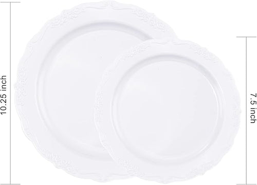U-QE 60PCS White-Plastic-Plates for Party - High End Disposable Plates for Weddings - White Plates Disposable Heavy Duty Including 30PCS 10.25'' Dinner Plates & 30PCS 7.5'' Dessert Plates