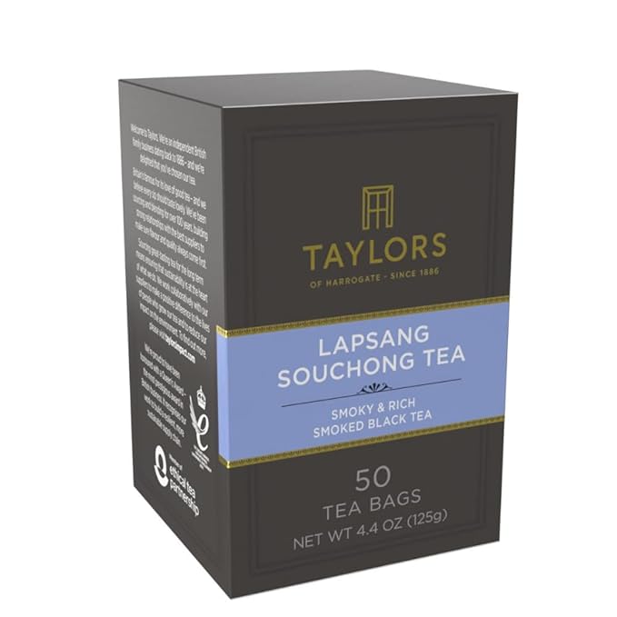 Taylors of Harrogate Lapsang Souchong, Black Tea, Pillow Tea Bags, 50 Count (Pack of 1), Smoky, Rich and Strong, Caffeinated, Enjoy Hot or Iced, 50 Teabags