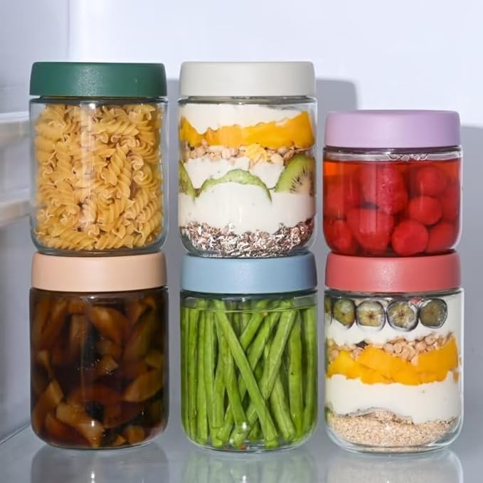 Artcochan Overnight Oats Containers with Lids 16 oz Glass Jars 6 Pack Glass Mason Jars with Airtight Lids, Perfect for Oats, Yogurt, Chia Pudding, Snack