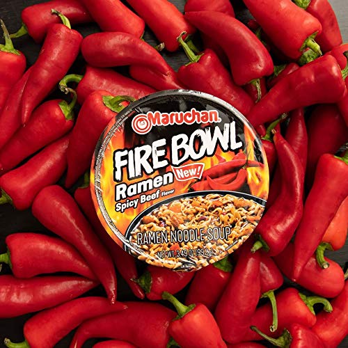 Maruchan Ramen Noodles Fire Bowl, Spicy Beef Flavor – Japanese-Style Instant Noodle Soup, Microwaveable Easy Meal for Busy Families – 3.48 Oz. (6 Pack)