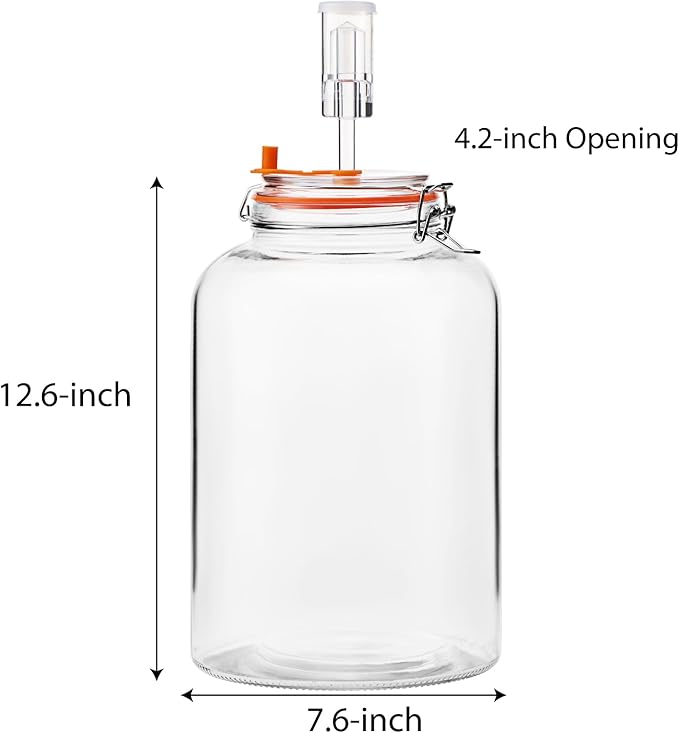 1Pack Fermentation Jar, 2Gallon Wide Mouth Glass Fermenting Kit with Airlocks for Making Sauerkraut, Kimchi, Pickles, Mead, Cider & More