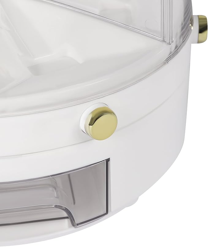 Grain Storage Container Dispenser, 6 Grids rice dispenser rotating, 360° rotating food dispenser One-Click Output rice Storage Round Grain Dispenser Kitchen (White Gold Plated 1.1kg)