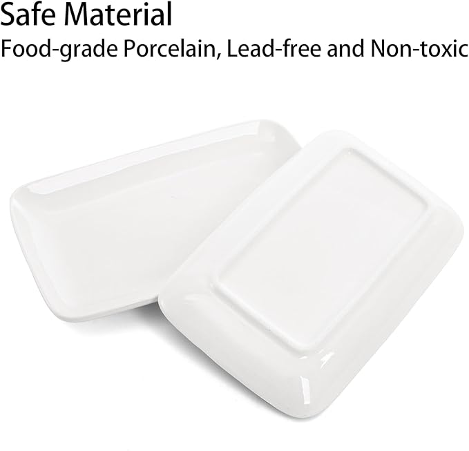 Foraineam 8 Pieces Rectangular Plates 8 Inch Porcelain Platters, Dessert, Appetizer, Salad Plates White Serving Trays