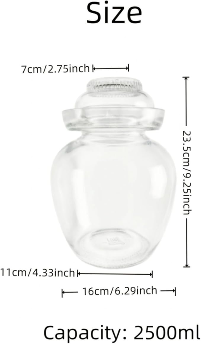 Fermentation Jar Pickle Jar, 2.5 Liter Glass Jar with Lid Water Seal Lid and Wide Mouth, Traditional Kimchi Jar for Kimchi, Sauerkraut, and Fermenting Vegetables