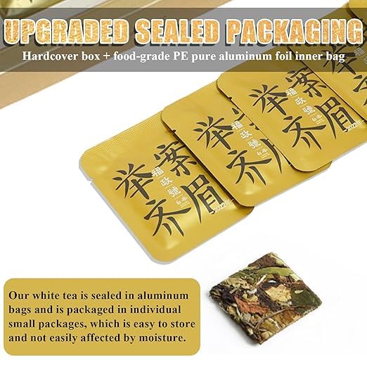 White Tea, 2022 Harvest Organic White Tea Gift Box, 36 Individually Wrapped Teabags (5g Each) – 820g Elegant Packaging, Fuzheng Hao Premium Compressed Tea Cake for Daily & Holiday Gifting