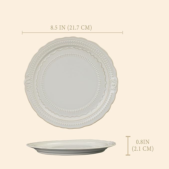 Ceramic dinner plate set (4 pieces), ceramic dinner plates, embossed salad plates, Kitchen Porcelain Serving Dishes, microwave/oven/dishwasher safe, scratch-resistant.