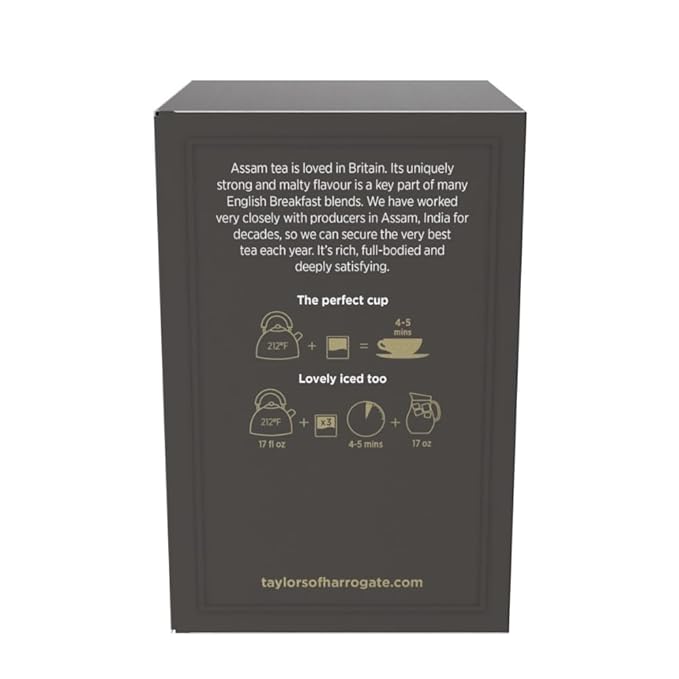 Taylors of Harrogate Assam, Black Tea, Pillow Tea Bags, 50 Count (Pack of 1), Full-bodied, Satisfying & Malty, Caffeinated, Enjoy Hot or Iced, 50 Teabags