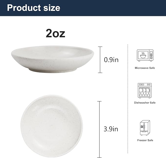 PYRMONT Wheat Straw Dip Bowls 2 OZ Dipping Sauce Bowls Set of 8 Unbreakable Sauce Bowls for Ketchup,Salsa,Microwave & Dishwasher Safe Condiment Bowls for Kitchen,BBQ,RV,Party-White