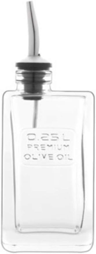Luigi Bormioli Optima Olive Oil Bottle with Silicone & Stainless Steel Pourer - 8.5 Oz Dispenser for Oils, Vinegars & Liquid Seasonings, Glass Storage Accessory for Cooking & Serving