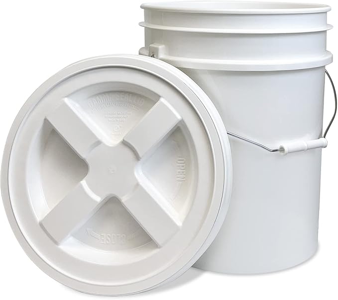 ePackageSupply 5 Gallon Bucket - Food Grade Bucket with Airtight Gamma Seal Screw-On Lid, BPA-Free, Heavy-Duty 90 Mil HDPE Plastic, Bulk Storage, Durable Container, Made in USA, White/White, 6 Packs