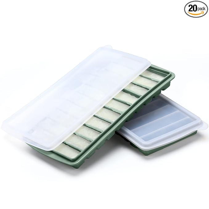 Eaasty 2 Pieces Breastmilk Storage Container Baby Food Milk Silicone Freezer Trays with Lid Breastmilk Freezer Tray Organizer Ice Trays Silicone Storage Bag Tray 10-1 oz Bars(Green)