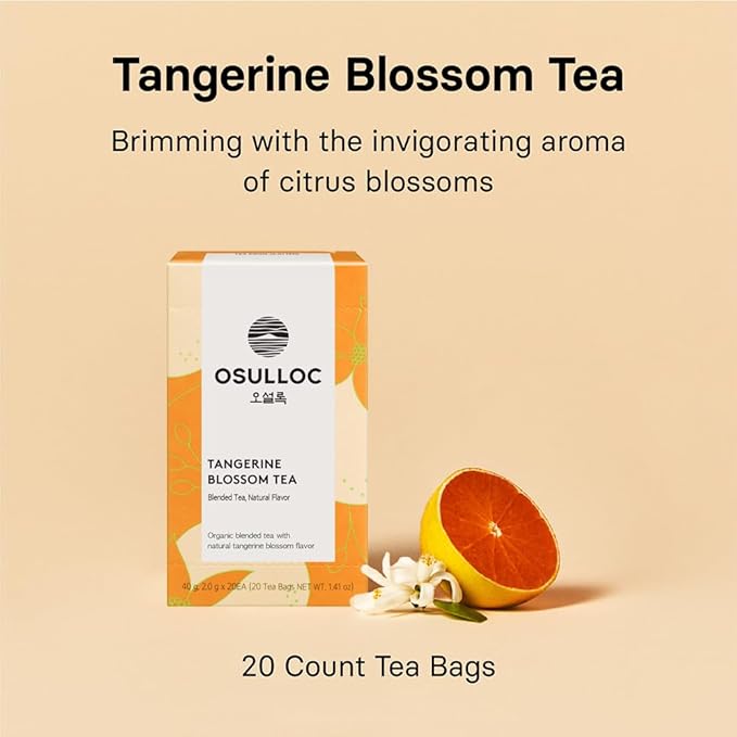 OSULLOC Tangerine Blossom Tea (Refreshing Tangerine Flavor), Iced tea bags, USDA Certified Organic, Tea Bag Series 20 count, Premium Blended Tea from Jeju