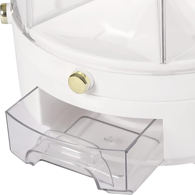 Grain Storage Container Dispenser, 6 Grids rice dispenser rotating, 360° rotating food dispenser One-Click Output rice Storage Round Grain Dispenser Kitchen (White Gold Plated 1.1kg)